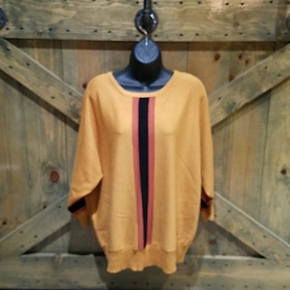 89Th & MADISON YELLOW BRIEN ROUND NECK SWEATER VERTICAL STRIPE SIZE LARGE - Picture 1 of 7